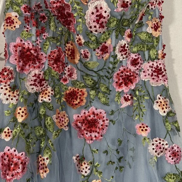 NWT MAC DUGGAL [ 10 ] 20651 Bustier Embroidered Floral A-Line Dress Blue  J1803